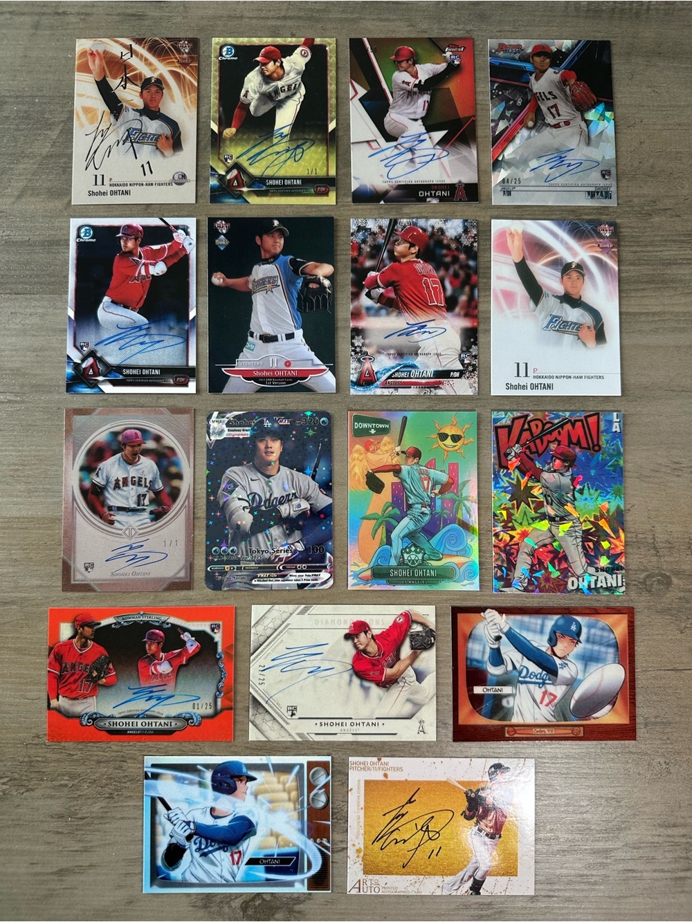 Shohei Ohtani Signed Rookie Lot of (17) BBM Downtown Kaboom Anime Novelty Cards.